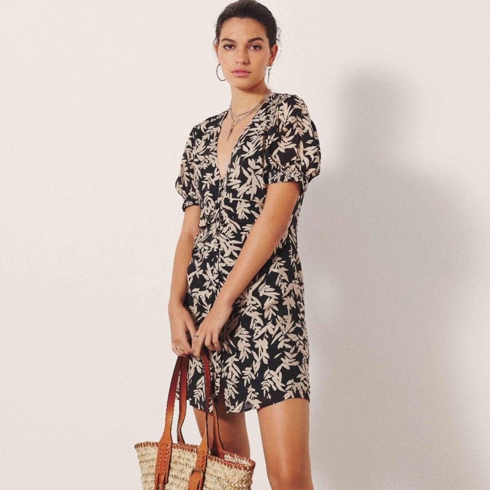 Ba&sh BASH Tais Floral Mini Dress in Black Tan Size Medium / US 6